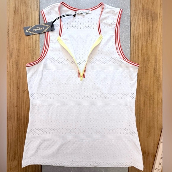 L’Etoile Zip Front Tennis Tank Top in White with Red and Yellow Trim Size Large - Picture 3 of 12